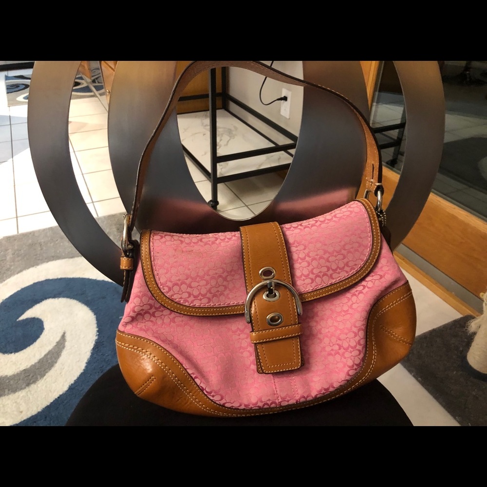 Coach pink/tan leather Hobo Purse Shoulder Handbag